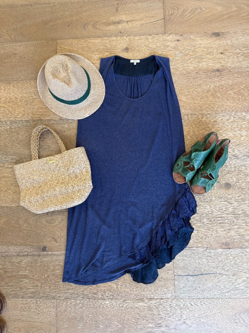 Clu Navy Blue Asymmetrical Silk Ruffle Hem Sleeveless Dress Size XS - DRESS ONLY